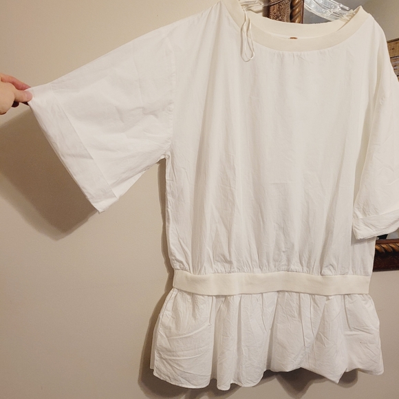 NEW Pullover Cotton Mini Dress Tunic Shirtdress White Short Sleeve Flounced - Picture 2 of 3